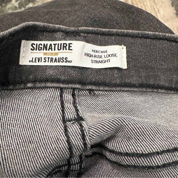 Levi Signature Gold Heritage High-Rise Loose Straight Jeans, Black Size 14 / W32 - Picture 5 of 7